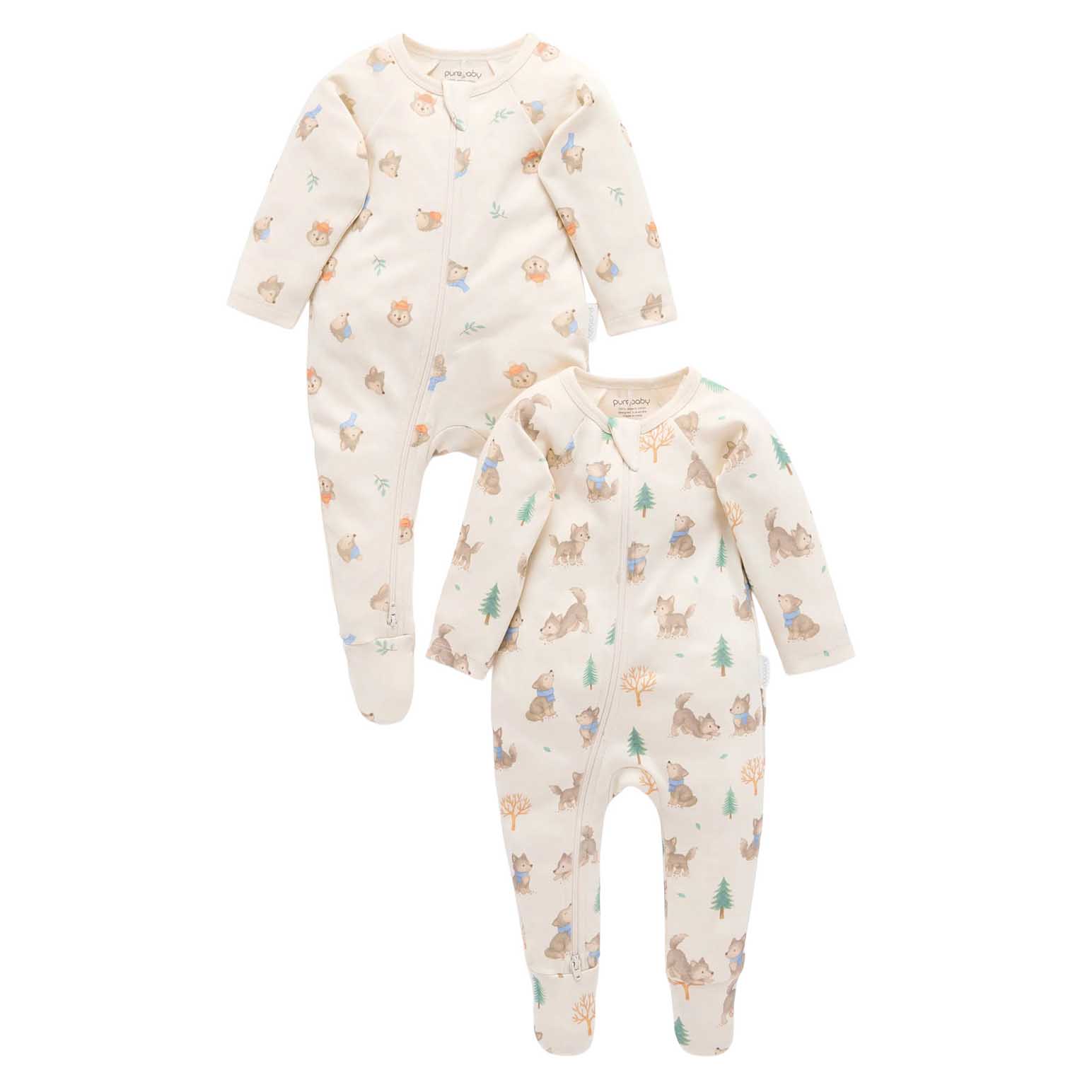 Purebaby Printed Zip Growsuit Pack